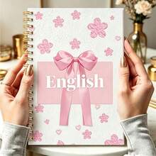 1pc A5 Size English Notebook, Spiral Bound, Pink Floral Pattern Cover With Cute Pink Bow Decoration, Spiral Language Learning Notebook, Suitable For Students' English Course - 1 Pack (50 Sheets, 100 Pages) - View 8