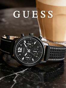 Women's Guess W1025L3 Watch, All Black Chronograph Sports Wristwatch, With Perforated Rubber Strap, Multifunction Quartz Movement Wristwatch - Black - View 4