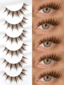 7 Pairs Brown Thick Spiky Cartoon Eye Lashes Invisible Curling Fluffy Fresh Natural Mink Fur Faux Big Eyes False Eyelashes One Piece Beginner Eyelashes 009 - Black - View 2