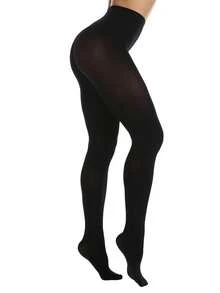 1/2 Pairs Plus Size Black High Elastic Pantyhose, Women's High Density Solid Color Shiny Glossy Stockings, Anti-Scratch, Suitable For Daily Wear - Black - View 8