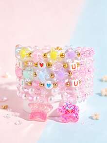 6pcs/Set Girls Cute Star & Flower Charm Bracelet Multicolor Beaded Children Jewelry Bracelet, Suitable For Holiday Party Birthday Gift - Multicolor - View 5