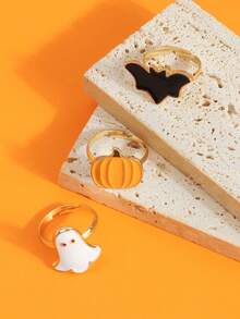 Set Of 3 Halloween Fashion Design Cute Pumpkin, Ghost, Bat Rings For Women And Couples - Multicolor - View 3