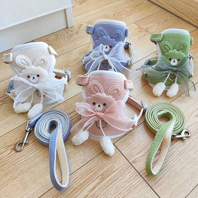 1pc-Multi Color Dog Harness And Leash Set, Cute Vest Style Chest Harness For Small Dogs, Toy Poodle Puppy Walking Gear, Adjustable No Pull Pet Leash, Dog Clothes & Dog Accessories