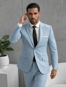 Men's Casual Two-Button Business Suit Jacket, Fashion Design For Spring And Autumn Daily Wear - Baby Blue - View 4