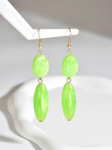 1 Pair Vintage Unique Asymmetrical Acrylic Bead Tassel Earrings - Green - View 2