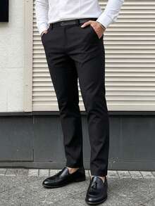 Spring/Autumn Business Casual Straight Leg Pants, Classic Solid Color Durable Fabric For All Seasons, Suitable For Office And Business Commute - Black - View 1