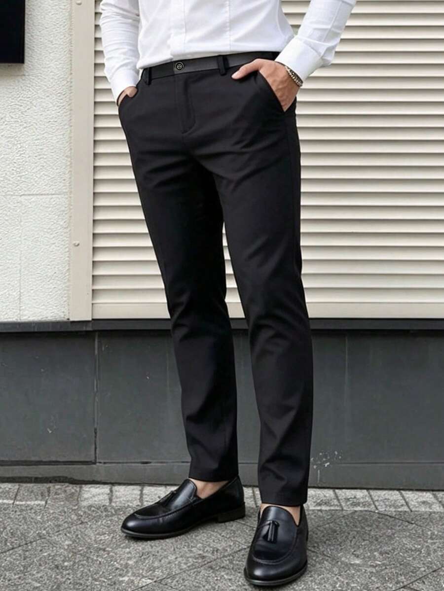 Spring/Autumn Business Casual Straight Leg Pants, Classic Solid Color Durable Fabric For All Seasons, Suitable For Office And Business Commute - Black - View 1