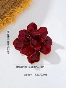 1pc French Style Heavy Work Camellia Flower Brooch, 3D Petal Design, Luxury Evening Dress Coat Flower Decoration Pin - Burgundy - View 2