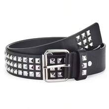 1pc Men's Solid Color Punk Belt With Sequins, Rivet Sequin Rock Fashion Belt For Men And Women - Black - View 7