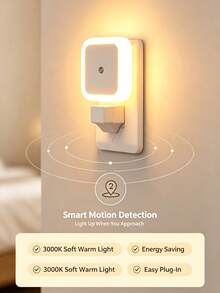 1pc/4pcs/6pcs LED Night Light, Plug-In Smart Sensor, Auto On From Dusk To Dawn, Suitable For Bedroom, Bathroom, Stairs, Kitchen, Corridor, Compact & Portable, Options: Cool White/Warm White/Blue/Red Light - Square Night Light - View 3