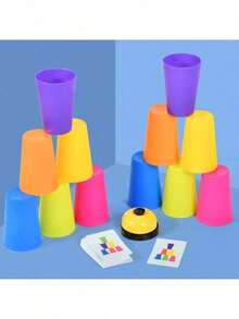 1PC, Stacking Cup Game Set, Two-Player Interactive Desktop Board (Small Cups), Color Classification Training, Holiday Party Gifts (Random Colors), Halloween Decoration Supplies - Multicolor - View 3