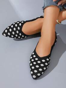 Elegant Polka Dot Women's Shoes, Pointed Women's Shoes, Flying Woven Shoes, Commuting Shoes, French Retro One Foot Shoes - Black - View 3