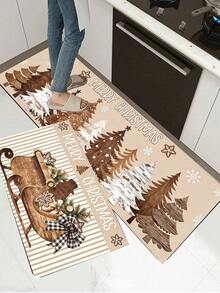 1/2pcs Christmas Vintage Diatomaceous Earth Mat, Christmas Tree Pattern, Super Absorbent, Non-Slip, Perfect For Bathroom, Kitchen And Dining Room, Quick Drying, Perfect Gift For Home Decor And Bathroom Mat, Christmas Holiday Gift! - Multicolor - View 6