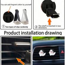 2pcs Cute Halloween Ghost Air Vent Clips, Cartoon Ghost Shaped Car Air Vent Clips, Simple Card Mount Design, Creates A Halloween Car Interior Decoration Accessories - Halloween Ghost Air Vent Decor Clip - View 3