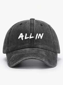 1pc Vintage Washed Baseball Cap Print ALL IN Letter Adjustable Breathable Casual Soft Curved Brim Sun Hat Dad Caps For Women Men Unisex Summer Spring - ALL IN - View 2