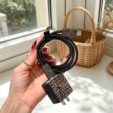 Leopard Print Charger & Cable Protector Set, Durable Apple 18-20W Charging Cable Protective Case, Anti-Breakage Cable Organizer - Multicolor - View 4