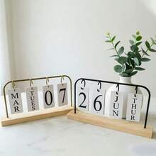 1pc Wooden Creative Gold Perpetual Calendar, Office Desk Calendar, Office Desk Decor, New Home Ornament, Hanging Decoration - Calendar Stand - View 8