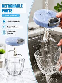 900/500ML Manual Garlic & Vegetable Chopper, Durable Pull-Cord Food Processor, Manual Meat Grinder & Slicer, Suitable For Onion, Ginger, With 1 Textured Metal Lock, 2 Pieces Total - Multicolor - View 10