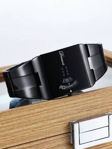 1 Men's Cool, Handsome, Personalized, Large Color Changing Glass Dial, Niche And Versatile Steel Strap Waterproof Quartz Watch - Black - View 3