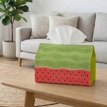1pc Tissue Box Storage Organizer, Minimalist Pattern - Watermelon Slice Design, Durable Polyester Fabric, Available In Two Sizes, Multi-Functional Napkin Dispenser, Suitable For Home, Car And Party Decoration, Tissue Box Holder, Napkin Box, Tissue Box Cover - A - View 2