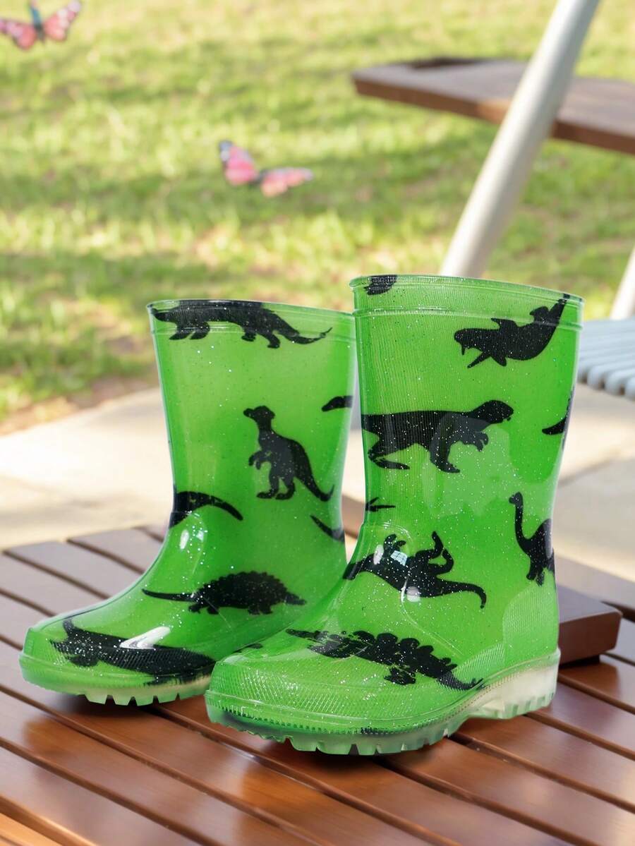 HSYAAMOO Boys Fashion Dinosaur Cartoon Pattern Waterproof Rain Boots, Non-Slip Wear-Resistant, Cute Durable, Soft Comfortable, Suitable For Little Adventurers Outdoor Play.