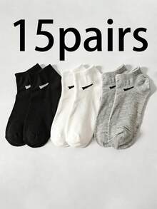30 Pairs Women's Black White Grey Ankle Socks Fashion Simple Short Socks - A - View 12
