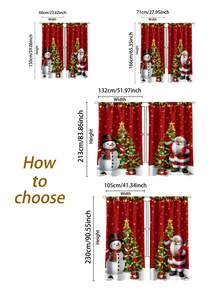 2pcs Santa Claus, Snowman, Christmas Tree Pattern Printed Curtains, Fashionable Minimalist Decorative Curtains, Polyester Fiber Lightweight Privacy Semi-Transparent Curtains, Suitable For Bedroom, Living Room, Office, Study, Christmas Home Decor - A - View 2