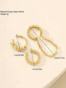 3pcs Shiny Cubic Zirconia Chain Clip Earrings Set, Multi-Layer Stacking Earrings Suitable For Women Daily, Date, Party Wear - Gold - View 5