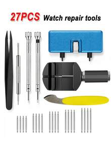 27pcs Professional Watch Repair Tool Set, Watch Repair Tool Kit, Watch Band Repair Tools, Watch Case Opener, Watch Hand Remover, Replacement Spring Bar Set, Watch Band Adjustment Repair Tools, Suitable For Watch Battery Replacement, Watch Band Size Adjustment, Watch Case Opening, Watch Spring Bar Replacement, Practical And Portable Watch Repair Tool Set, Perfect Gift For Watchmakers And DIY Enthusiasts, Durable Watch Repair Set, Ideal Choice For Personal And Professional Watch Daily Maintenance - Yellow - View 2