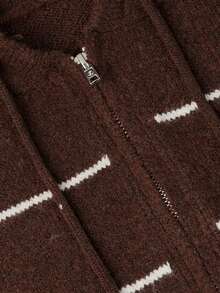 Nicenter Women's Hooded Striped Color Block Zipper Long Sleeve Wool Blend Cardigan Sweaters, Elegant Fall Clothes For Women, Winter Clothes For Daily Commute - Multicolor - View 4