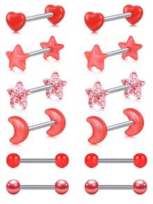 CIZME 12pcs 14G Stainless Steel Straight Barbell Tongue Rings, Y2K Style Tongue Rings Body Piercing Jewelry 14mm Length, For Women Party Social Gathering - 12pcs/set - View 7
