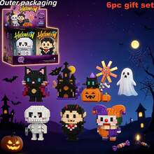 6pcs/Set Halloween Series Micro Particle Building Blocks Toy, ABS Resin Material, Multiple Creative Unique Designs, DIY Handmade Assembly Toy, Educational Stress Relief Puzzle Toy, Desktop Furniture Atmosphere Decor, Suitable For Birthday, Halloween, Christmas, Eid, National Day, Back To School Gifts - Multicolor - View 20