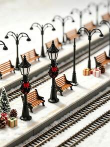 6/4/2/1pc Christmas Street Lamp & Bench Ornament Set, Christmas Decor, Christmas Wreath Decoration, Suitable For Winter Snow Scene Decoration, Christmas Scene Diorama, Desktop Display Decoration, Applicable For Holiday Tabletop Arrangement, Window Display, DIY Scene Assembly, Great For Christmas Atmosphere Decoration, Suitable For Desktop Landscaping, Christmas Decor - Multicolor - View 10