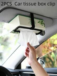 2pcs Car Tissue Box Clips – Adjustable Elastic Strap Holder – Universal Black Mount For Sun Visors And Headrests – Multifunctional Interior Tissue Organizer – Compatible With Most Car Models - Multicolor - View 2