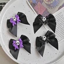 2pcs Y2K Gothic Style Hair Clips, Black Satin Alligator Hair Clips Suitable For Halloween Party, Punk Side Bangs Accessory, Daily Hair Decoration - Multicolor - View 1