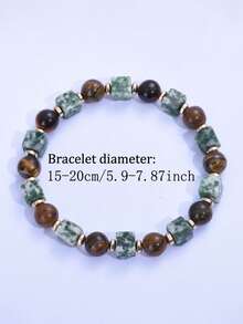 Bohemia Tiger Eye Tree Agate Cube Bracelet, Insight Courage Bracelet Symbolizing Seizing Opportunities,Vintage Gentleman Versatile Daily Jewelry Gift - Multicolor - View 3