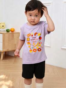 Baby Boy Daily Basic T-Shirt, Soft And Breathable Casual Top, Suitable For Toddlers - Mauve Purple - View 3