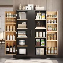 Kitchen Cabinet With Spice Rack, Spacious Two-Door Cabinet With 4 Adjustable Vertical Levels, Adjustable Shelves, And Modern Design: 120 X 78 X 35, White. - Black + MDF + European - View 9