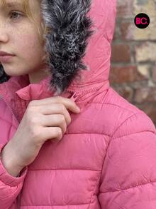 Chamarra Acolchada Para Niña Con Capucha Desmontable Y Peluche, Cierre Frontal, Bolsillos Con Cierre, Casual Para Invierno, Escuela, Paseos, Viajes Y Uso Diario Infantil Big City Moda Casual - Fucsia - Ver 7