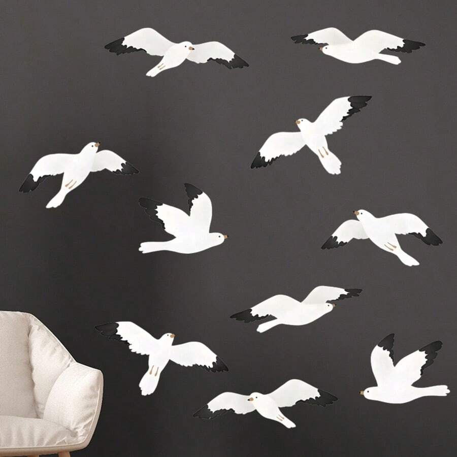 1set Seagull Wall Sticker, Bird Self-Adhesive Paper, Suitable For Home Decoration, Room Decoration, Wall Decoration, PVC Waterproof Material, Removable - Self-adhesive - View 1