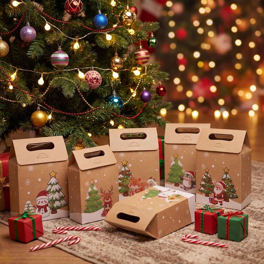 6pcs/18pcs/30pcs Christmas Candy Chocolate Kraft Paper Gift Boxes For Holiday Gift Packaging, Suitable For Party Favors, Baking DIY Gifts, Small Accessory Gift Wrapping - View 1