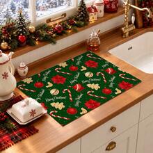 1pc Christmas Themed Printed Pattern Dish Drying Mat, Kitchen Countertop Bowl & Plate Rubber Bottom Drying Pad, Party Decoration, Super Absorbent Hidden Stain Dish Drying Mat, Soft Diatomaceous Earth With Rubber Backing Multi-Functional Kitchen Home Mat, Quick Dry Mat For Coffee Machine & Dish Rack, Kitchen Countertop Coffee Mat & Dish Drying Pad - LL LSD020 - View 5