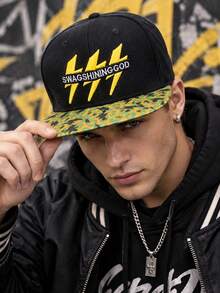 MESHUOKAI Unisex Black Printed Baseball Cap, 400 Speed Limit Embroidered Flat Brim Adjustable Snapback Hat, Hip Hop Street Style Adjustable Cap, Autumn/Winter - Multicolor - View 1