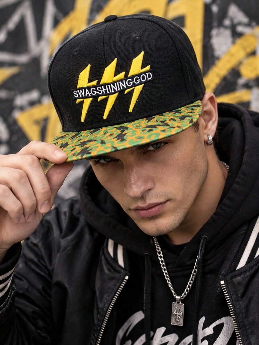 MESHUOKAI Unisex Black Printed Baseball Cap, 400 Speed Limit Embroidered Flat Brim Adjustable Snapback Hat, Hip Hop Street Style Adjustable Cap, Autumn/Winter - Multicolor - View 1