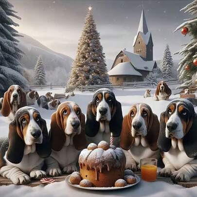 New 5D DIY Diamond Painting Kit - Basset Hound Christmas Party, Round Full Drill Acrylic Artwork, Living Room, Bedroom, Home Decor Handmade Painting, Christmas Gift, Suitable For Beginners, Unframed