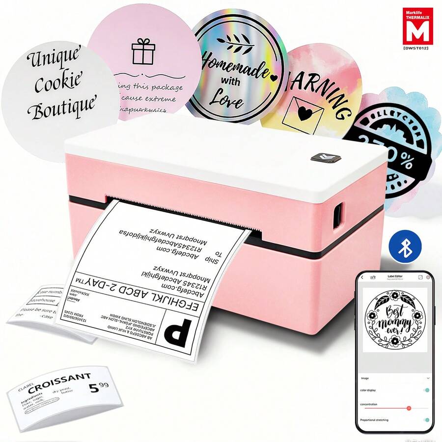 Marklife 4x6 Wireless Thermal Shipping Label Printer For Small Business Compatible With Smartphone And Computer Used For Shipping Labels, Barcode, QR Code, Thanks Labels, Logo Labels, Portable Thermal Label Printer, With 35 Label Stickers