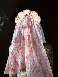 1pc Halloween Ghost Bride Bloody Rose Veil, Dark Style Floral Headpiece, Suitable For Halloween, Gothic Style, Holiday Party, Ball, Photo Prop - Multicolor - View 9