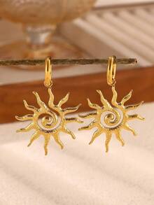 1 Pair Fashion Sun Earrings For Women Gold Color Stainless Steel Earrings Summer Travel Party Jewelry Gifts - Gold 2 - View 10