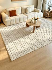 1pc Cream Style 3D Rhombus Jacquard Carpet, Thick Soft Skin-Friendly High-Density Plush Bedside Rug, Ins Natural Wood Wabi-Sabi Style Premium Minimalist Textured Floor Mat, Bedroom Living Room Bay Window All-Season Versatile Atmospheric Home Decor Rug - Multicolor - View 4