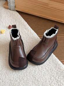 Girls Vintage Patchwork Ankle Boots Autumn Thick Sole Non-Slip Lace-Up Side Zipper Daily Versatile Chelsea Boots - Brown - View 1